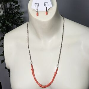Coral Beaded Necklace and Earring Set